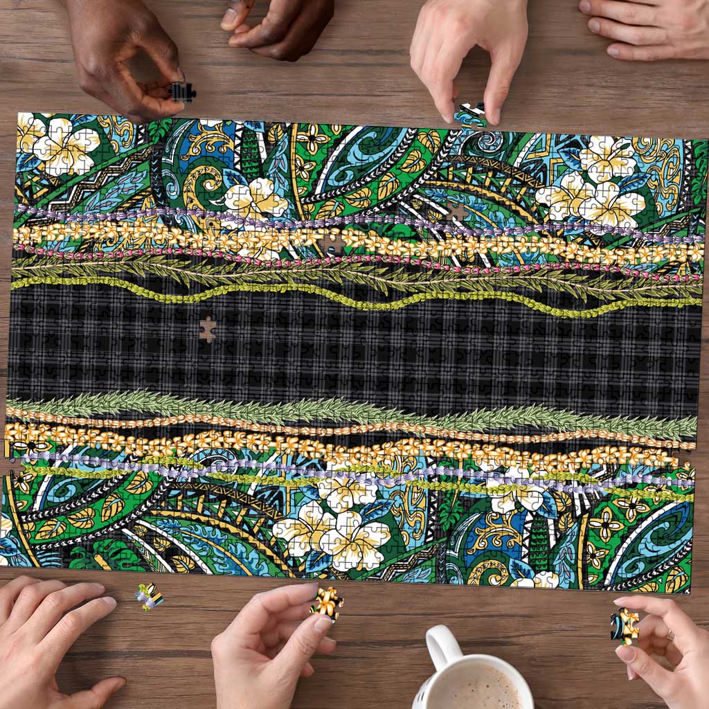 Hawaiian Art Flower Tribal with Lei Puzzle Palaka Pattern Black Color LT03 - Polynesian Pride