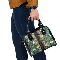 Hawaiian Art Flower Tribal with Lei Shoulder Handbag Palaka Pattern Black Color LT03 - Polynesian Pride