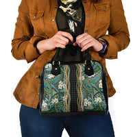 Hawaiian Art Flower Tribal with Lei Shoulder Handbag Palaka Pattern Black Color LT03 - Polynesian Pride