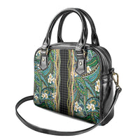 Hawaiian Art Flower Tribal with Lei Shoulder Handbag Palaka Pattern Black Color LT03 - Polynesian Pride