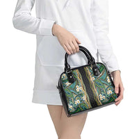 Hawaiian Art Flower Tribal with Lei Shoulder Handbag Palaka Pattern Black Color LT03 - Polynesian Pride
