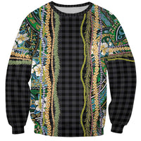 Hawaiian Art Flower Tribal with Lei Sweatshirt Palaka Pattern Black Color LT03 Unisex Black - Polynesian Pride