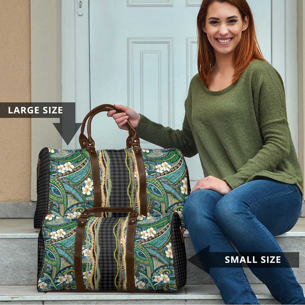 Hawaiian Art Flower Tribal with Lei Travel Bag Palaka Pattern Black Color LT03 - Polynesian Pride