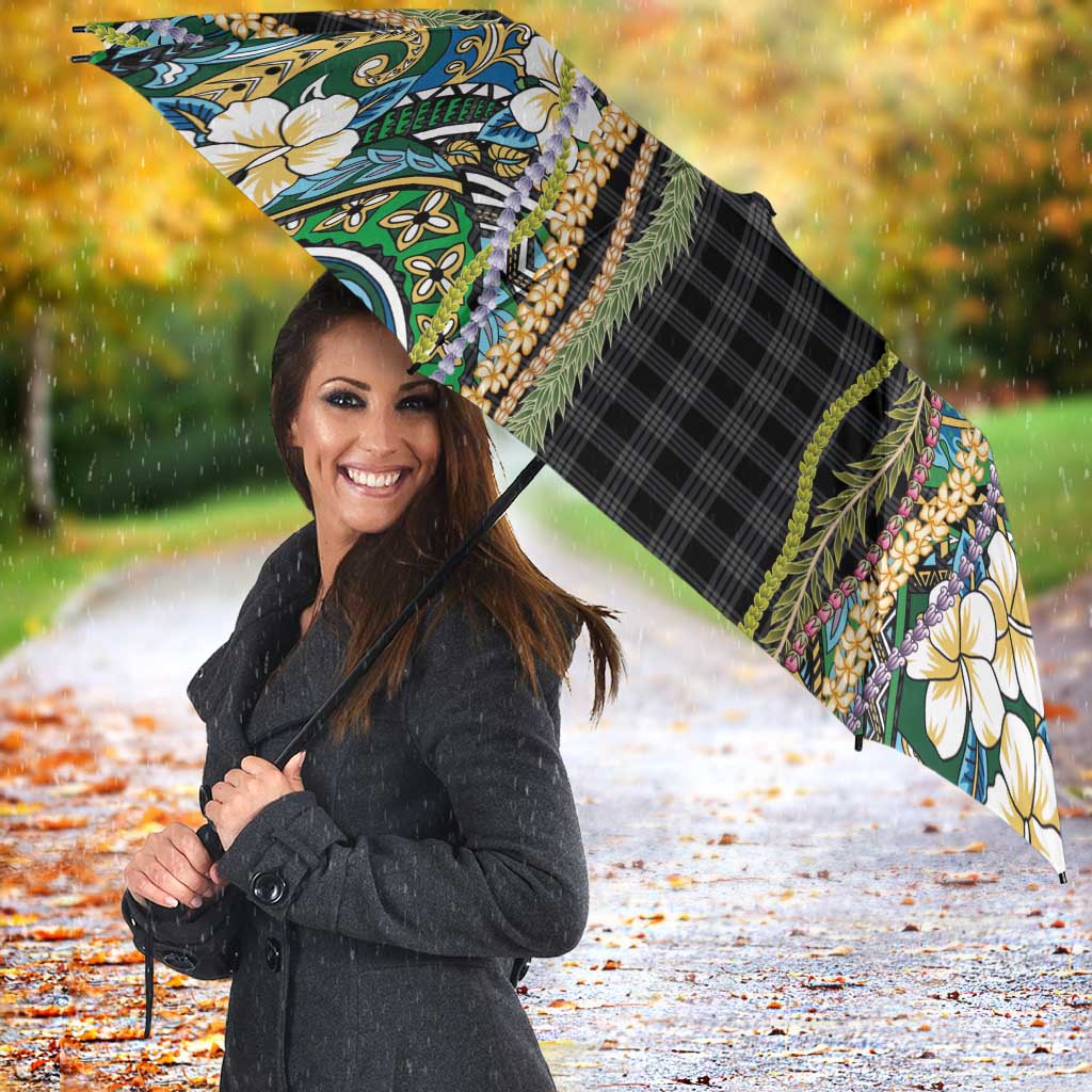 Hawaiian Art Flower Tribal with Lei Umbrella Palaka Pattern Black Color LT03 - Polynesian Pride