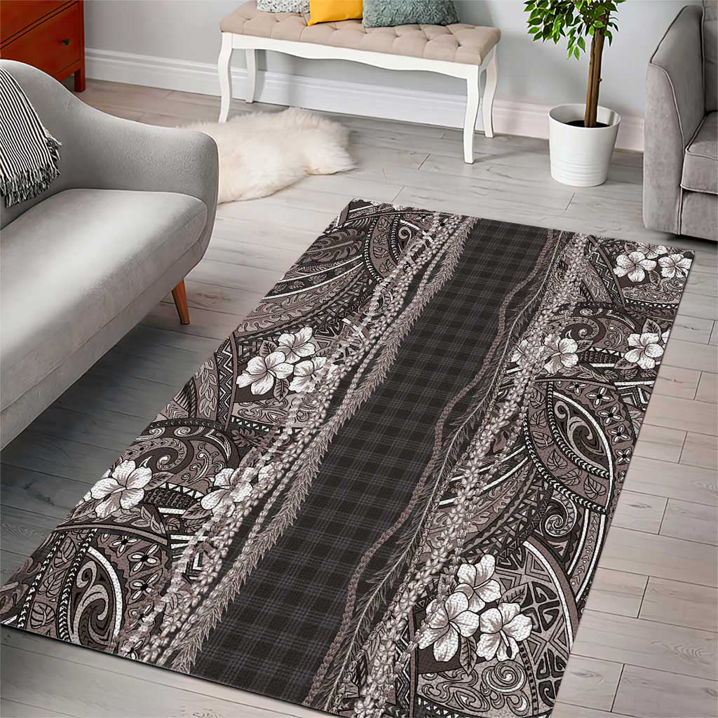 Hawaiian Art Flower Tribal with Lei Area Rug Palaka Pattern Grayscale LT03 - Polynesian Pride
