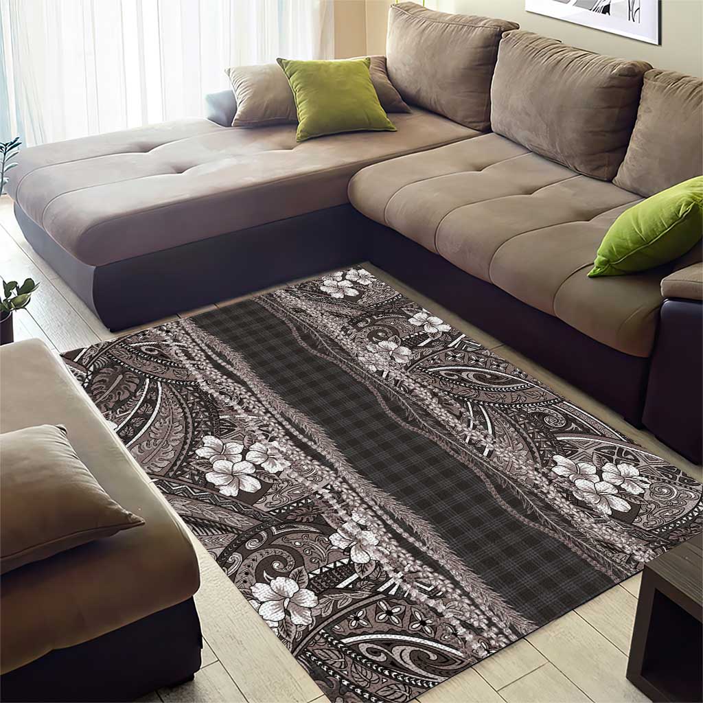 Hawaiian Art Flower Tribal with Lei Area Rug Palaka Pattern Grayscale LT03 - Polynesian Pride