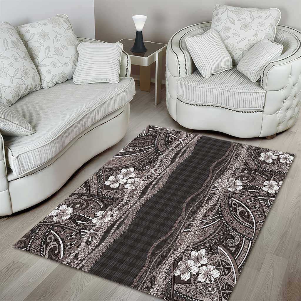 Hawaiian Art Flower Tribal with Lei Area Rug Palaka Pattern Grayscale LT03 - Polynesian Pride
