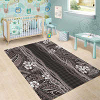 Hawaiian Art Flower Tribal with Lei Area Rug Palaka Pattern Grayscale LT03 - Polynesian Pride