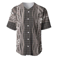 Hawaiian Art Flower Tribal with Lei Baseball Jersey Palaka Pattern Grayscale LT03 Gray - Polynesian Pride