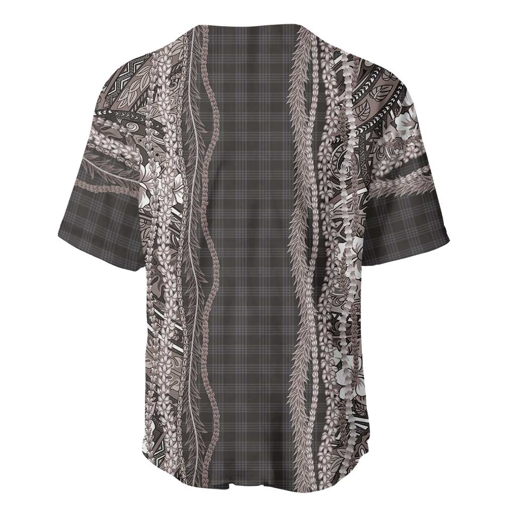 Hawaiian Art Flower Tribal with Lei Baseball Jersey Palaka Pattern Grayscale LT03 - Polynesian Pride