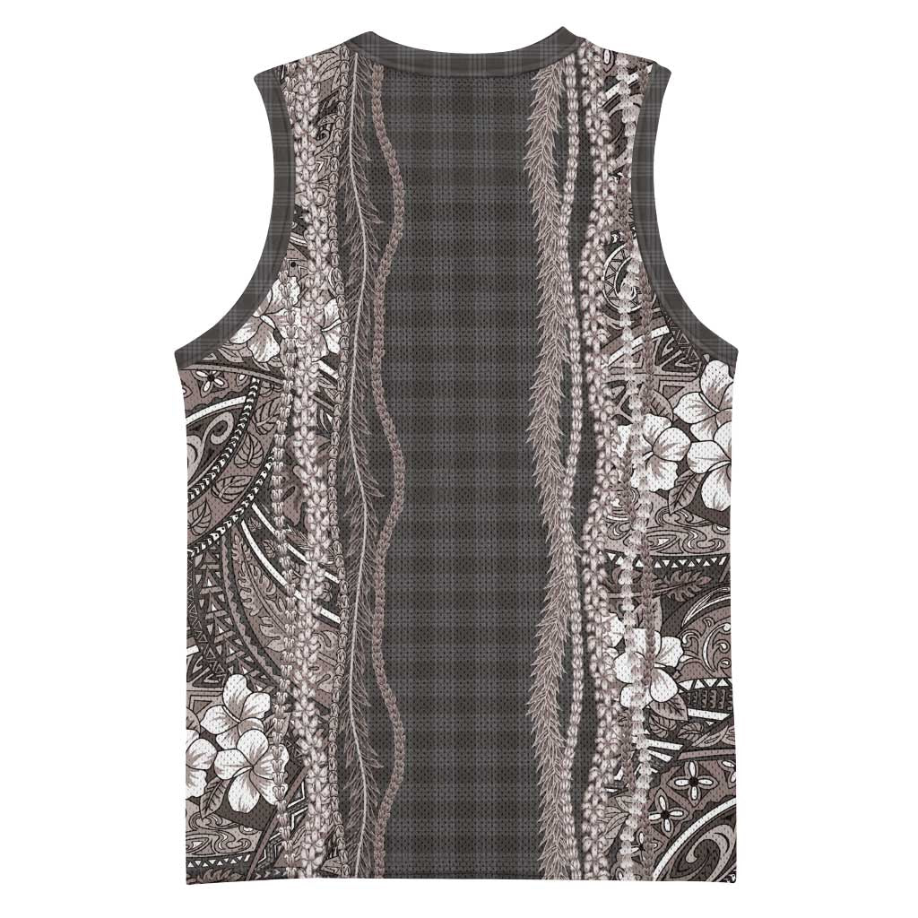 Hawaiian Art Flower Tribal with Lei Basketball Jersey Palaka Pattern Grayscale LT03 - Polynesian Pride