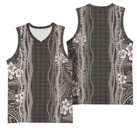 Hawaiian Art Flower Tribal with Lei Basketball Jersey Palaka Pattern Grayscale LT03 - Polynesian Pride