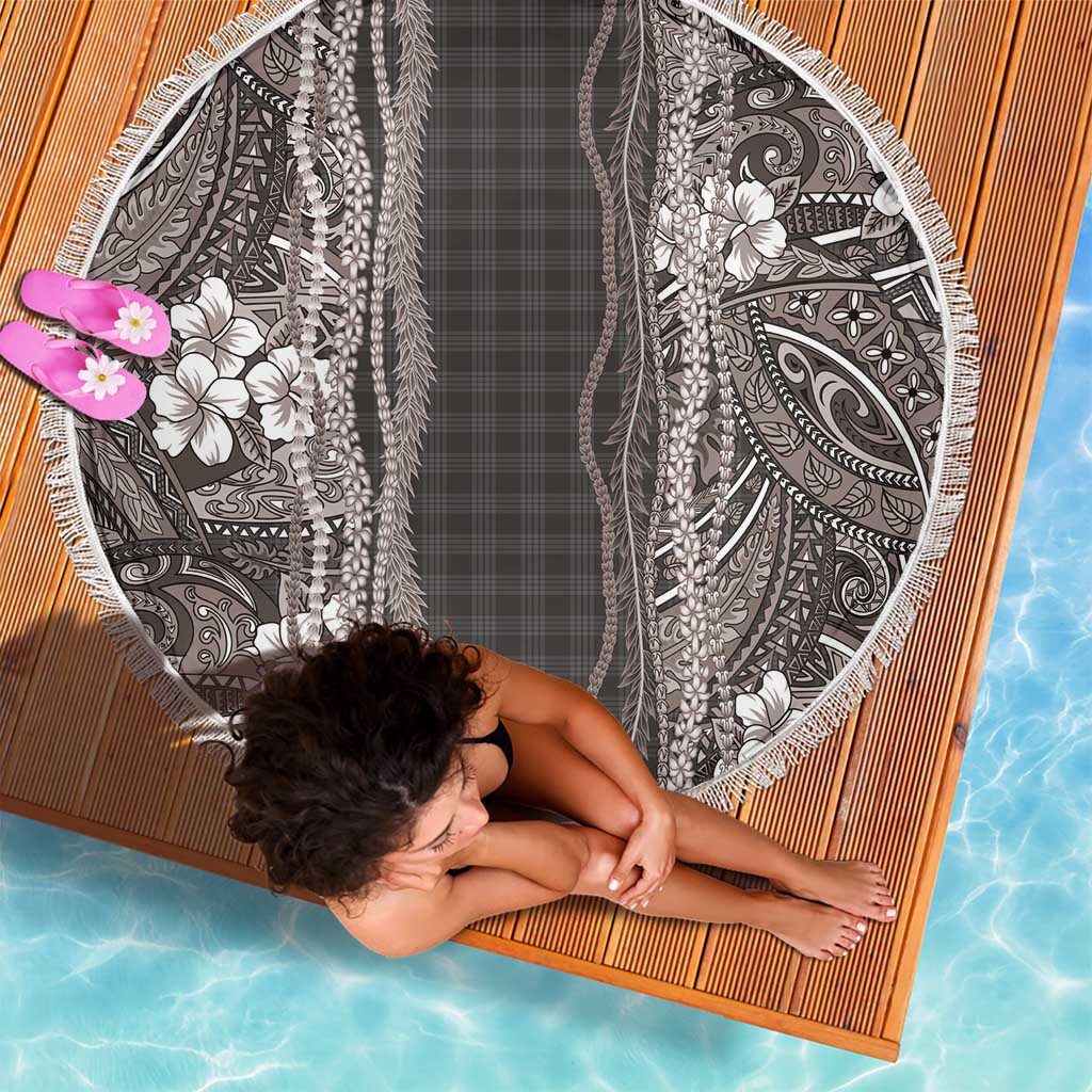 Hawaiian Art Flower Tribal with Lei Beach Blanket Palaka Pattern Grayscale LT03 - Polynesian Pride
