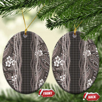 Hawaiian Art Flower Tribal with Lei Ceramic Ornament Palaka Pattern Grayscale LT03 Oval Gray - Polynesian Pride