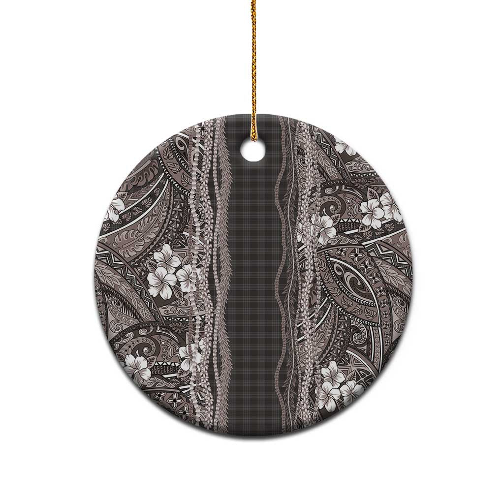 Hawaiian Art Flower Tribal with Lei Ceramic Ornament Palaka Pattern Grayscale LT03 - Polynesian Pride