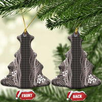 Hawaiian Art Flower Tribal with Lei Ceramic Ornament Palaka Pattern Grayscale LT03 Christmas Tree Gray - Polynesian Pride