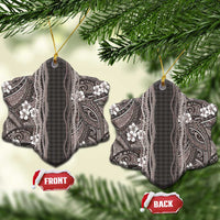 Hawaiian Art Flower Tribal with Lei Ceramic Ornament Palaka Pattern Grayscale LT03 Snow Flake Gray - Polynesian Pride