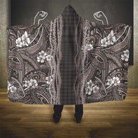 Hawaiian Art Flower Tribal with Lei Hooded Blanket Palaka Pattern Grayscale LT03 - Polynesian Pride