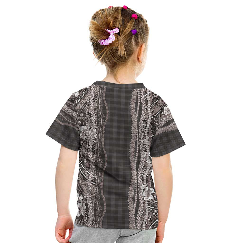 Hawaiian Art Flower Tribal with Lei Kid T Shirt Palaka Pattern Grayscale LT03 - Polynesian Pride