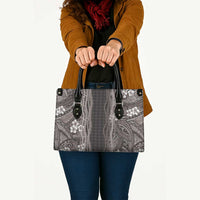 Hawaiian Art Flower Tribal with Lei Leather Bag Palaka Pattern Grayscale LT03 - Polynesian Pride