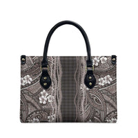 Hawaiian Art Flower Tribal with Lei Leather Bag Palaka Pattern Grayscale LT03 - Polynesian Pride