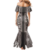 Hawaiian Art Flower Tribal with Lei Mermaid Dress Palaka Pattern Grayscale LT03 - Polynesian Pride