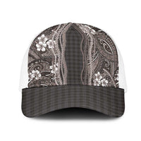 Hawaiian Art Flower Tribal with Lei Mesh Trucker Cap Palaka Pattern Grayscale LT03 One Size White Gray - Polynesian Pride