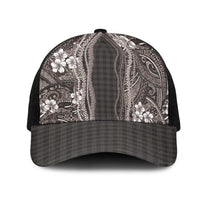 Hawaiian Art Flower Tribal with Lei Mesh Trucker Cap Palaka Pattern Grayscale LT03 One Size Black Gray - Polynesian Pride