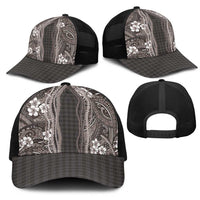 Hawaiian Art Flower Tribal with Lei Mesh Trucker Cap Palaka Pattern Grayscale LT03 - Polynesian Pride