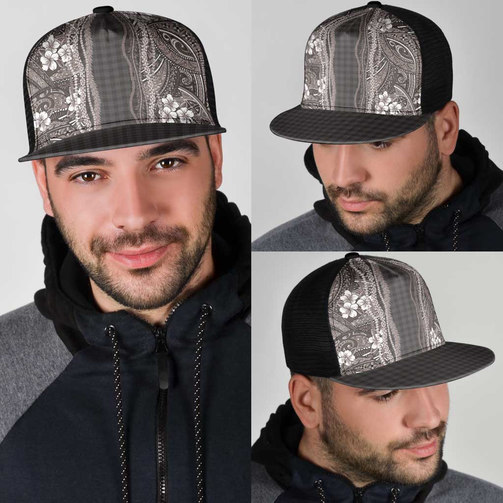 Hawaiian Art Flower Tribal with Lei Mesh Trucker Cap Palaka Pattern Grayscale LT03 - Polynesian Pride