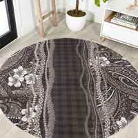 Hawaiian Art Flower Tribal with Lei Round Carpet Palaka Pattern Grayscale LT03 Gray - Polynesian Pride