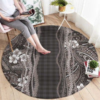 Hawaiian Art Flower Tribal with Lei Round Carpet Palaka Pattern Grayscale LT03 - Polynesian Pride