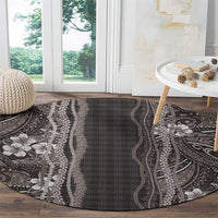 Hawaiian Art Flower Tribal with Lei Round Carpet Palaka Pattern Grayscale LT03 - Polynesian Pride