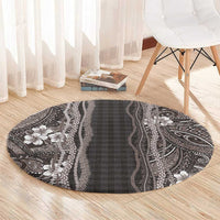 Hawaiian Art Flower Tribal with Lei Round Carpet Palaka Pattern Grayscale LT03 - Polynesian Pride