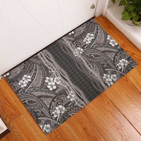 Hawaiian Art Flower Tribal with Lei Rubber Doormat Palaka Pattern Grayscale LT03 - Polynesian Pride