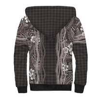 Hawaiian Art Flower Tribal with Lei Sherpa Hoodie Palaka Pattern Grayscale LT03 - Polynesian Pride