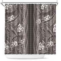 Hawaiian Art Flower Tribal with Lei Shower Curtain Palaka Pattern Grayscale LT03 Gray - Polynesian Pride