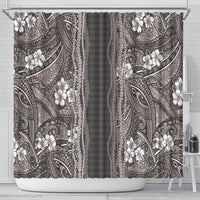 Hawaiian Art Flower Tribal with Lei Shower Curtain Palaka Pattern Grayscale LT03 - Polynesian Pride
