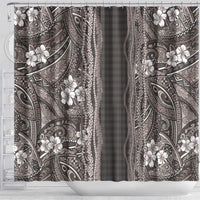 Hawaiian Art Flower Tribal with Lei Shower Curtain Palaka Pattern Grayscale LT03 - Polynesian Pride