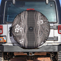Hawaiian Art Flower Tribal with Lei Spare Tire Cover Palaka Pattern Grayscale LT03 Gray - Polynesian Pride
