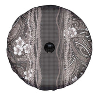 Hawaiian Art Flower Tribal with Lei Spare Tire Cover Palaka Pattern Grayscale LT03 - Polynesian Pride