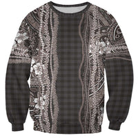 Hawaiian Art Flower Tribal with Lei Sweatshirt Palaka Pattern Grayscale LT03 Unisex Gray - Polynesian Pride