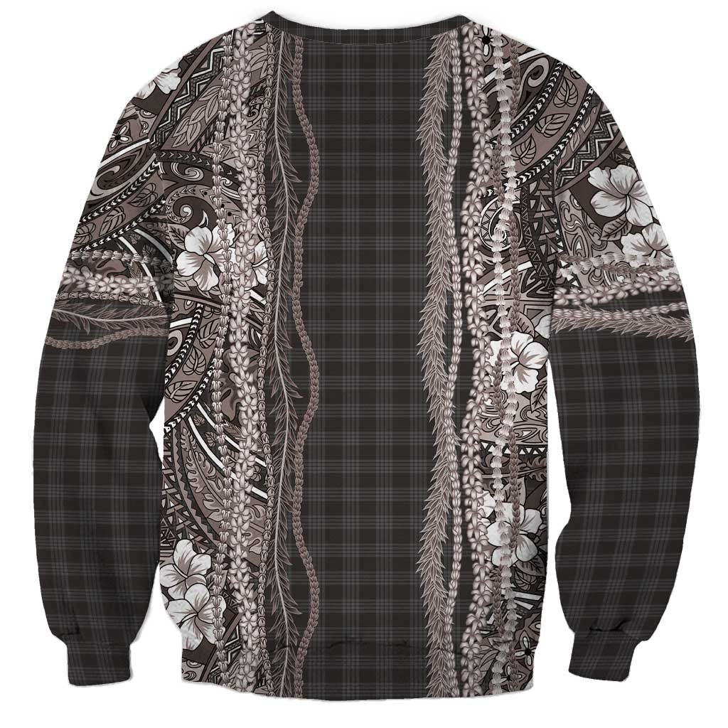 Hawaiian Art Flower Tribal with Lei Sweatshirt Palaka Pattern Grayscale LT03 - Polynesian Pride