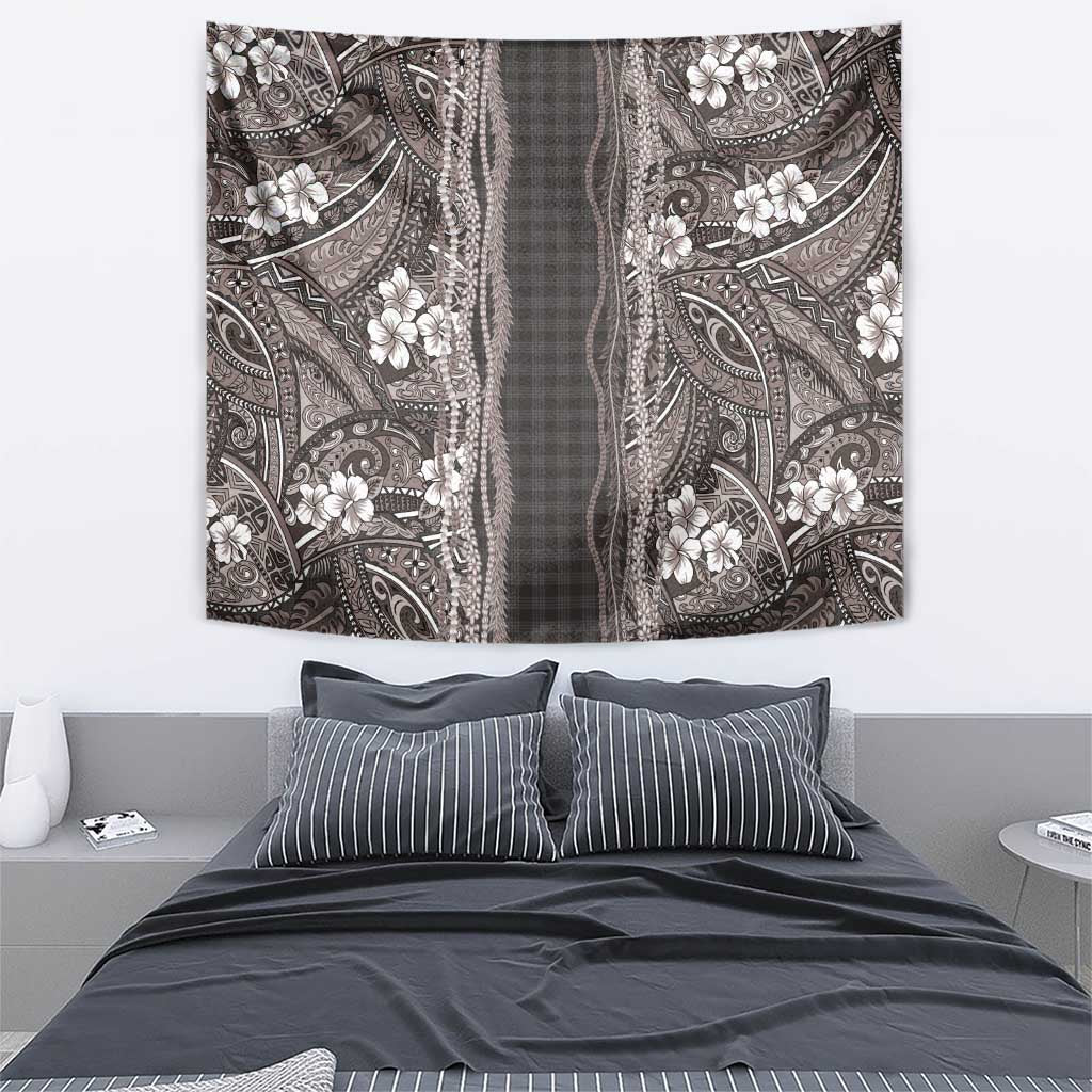 Hawaiian Art Flower Tribal with Lei Tapestry Palaka Pattern Grayscale LT03 - Polynesian Pride