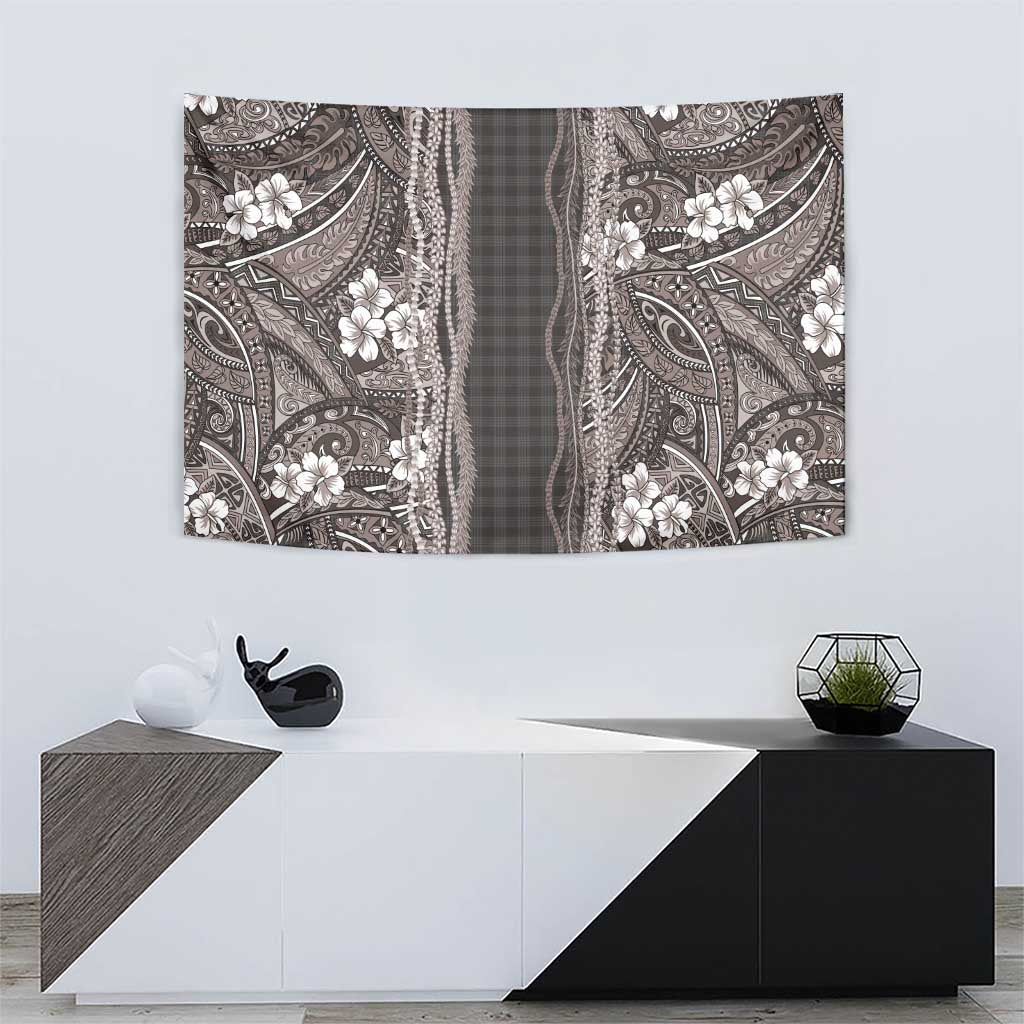 Hawaiian Art Flower Tribal with Lei Tapestry Palaka Pattern Grayscale LT03 - Polynesian Pride