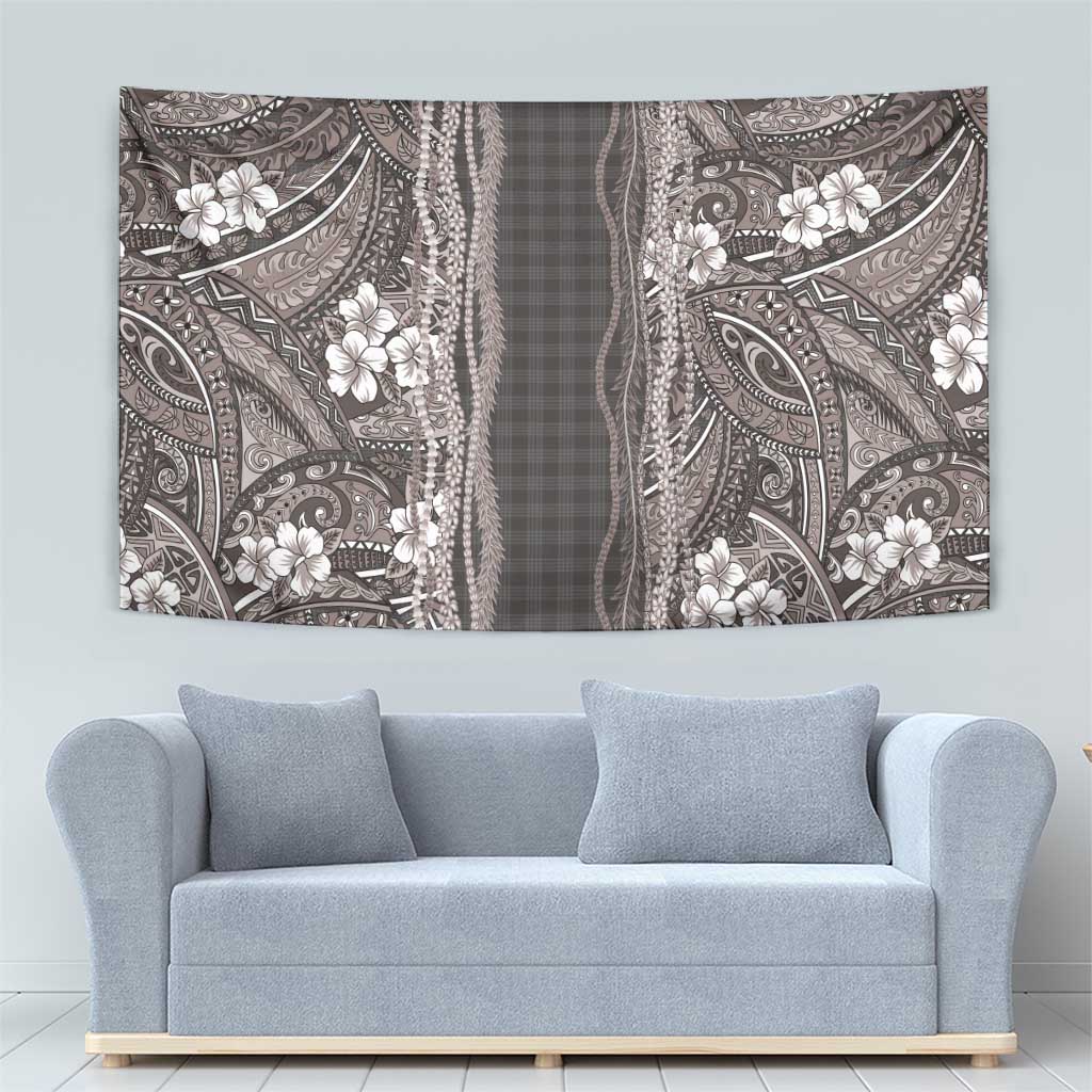 Hawaiian Art Flower Tribal with Lei Tapestry Palaka Pattern Grayscale LT03 - Polynesian Pride