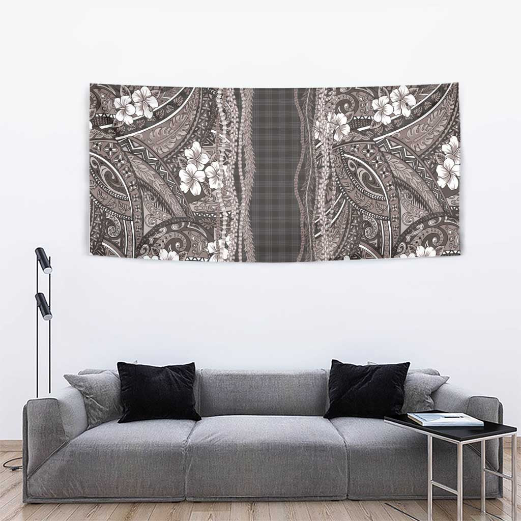 Hawaiian Art Flower Tribal with Lei Tapestry Palaka Pattern Grayscale LT03 - Polynesian Pride