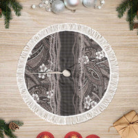Hawaiian Art Flower Tribal with Lei Tree Skirt Palaka Pattern Grayscale LT03 Fringed Gray - Polynesian Pride