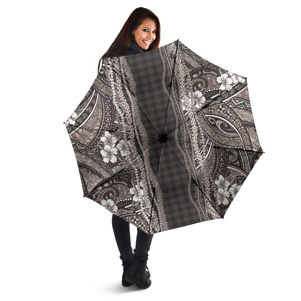 Hawaiian Art Flower Tribal with Lei Umbrella Palaka Pattern Grayscale LT03 - Polynesian Pride