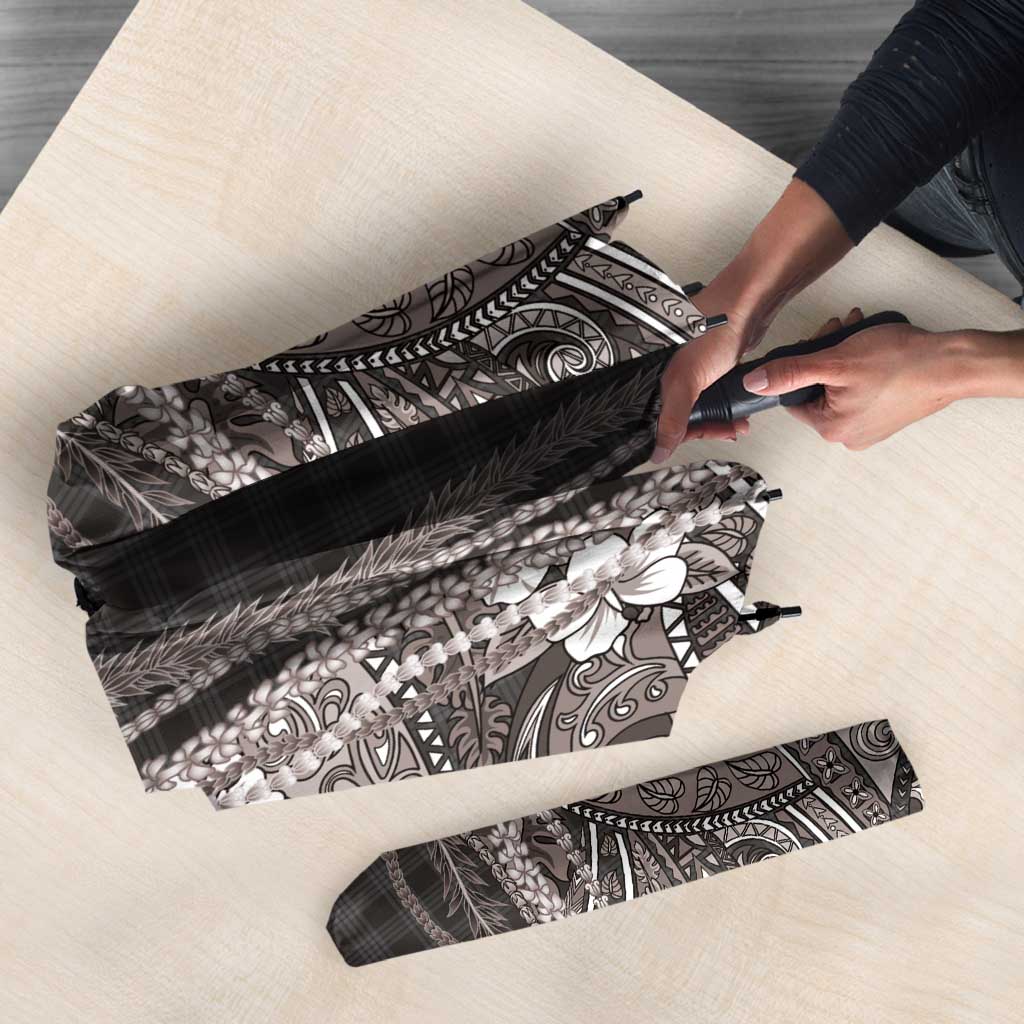 Hawaiian Art Flower Tribal with Lei Umbrella Palaka Pattern Grayscale LT03 - Polynesian Pride